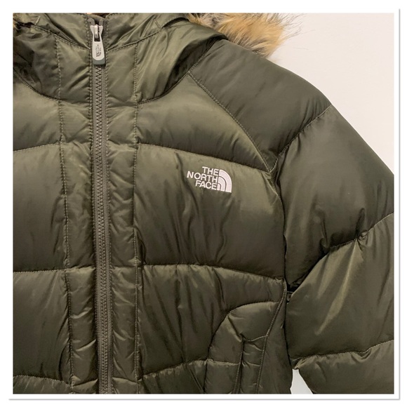 The North Face 550 Down Filled Fur Hooded Puffer Jacket Olive Green Size Large - Picture 4 of 15